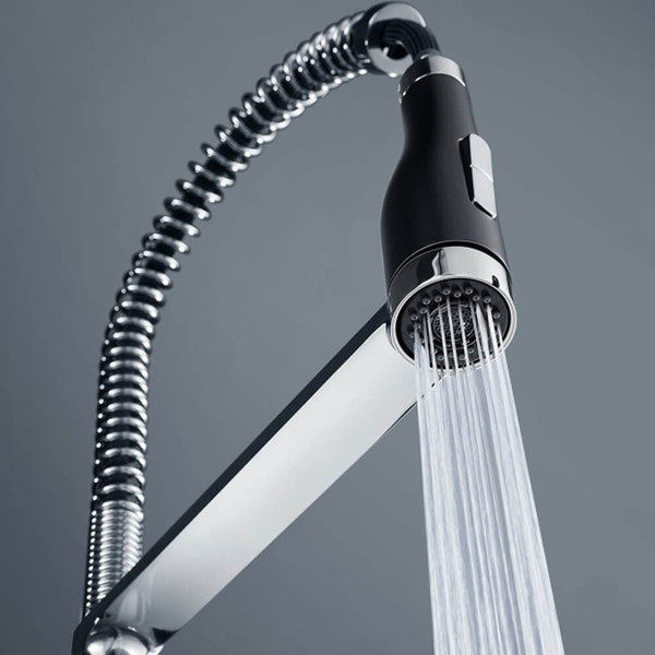 Modern Swan Neck Spring Pull Out Kitchen Mixer Tap in Polished Chrome for Australian Homes and Kitchen Renovations.