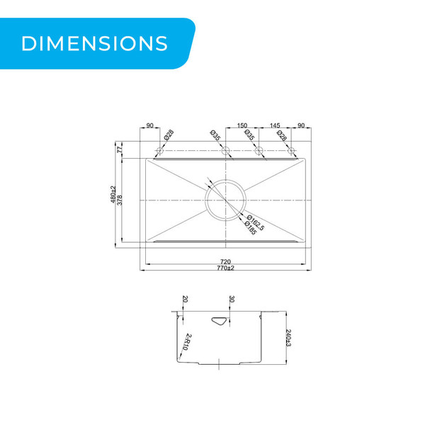 Piniz-770Mm-Slide-Lip-Single-Bowl-Workstation-Sink-Dimensions