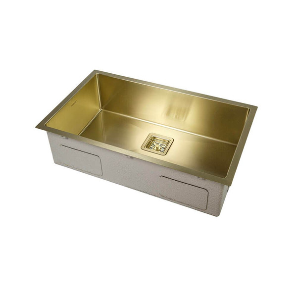 Higold Premium 750mm Large Gold Single Bowl Kitchen Sink with Bead Blasted Finish, Stainless Steel Sink for Modern Australian Kitchens.