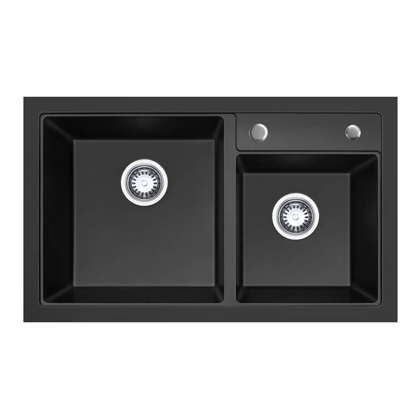 Higold 800mm Black Granite Composite Double Bowl Kitchen Sink, Modern Kitchen Sink Australia