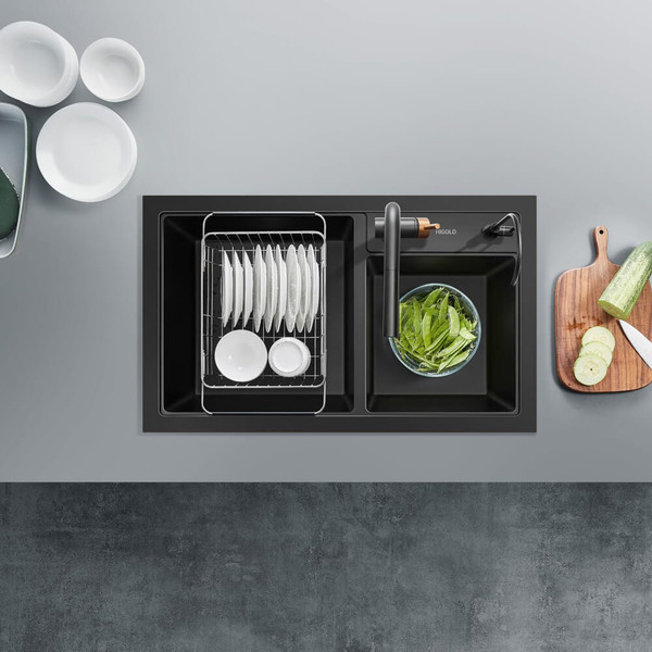 Anti-Scratch Granite Composite Double Bowl Kitchen Sink, Durable Black Modern Sink Australia