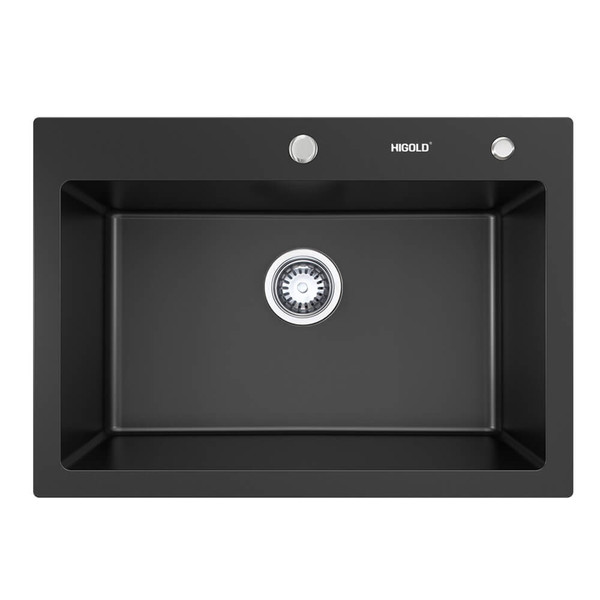Higold 760mm Black Granite Composite Single Bowl Kitchen Sink, Modern Matte Black Sink Australia