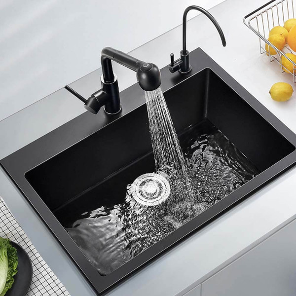 Higold 760mm Black Granite Composite Single Bowl Kitchen Sink, Modern Under-mount Stone Sink Australia