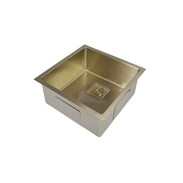 Modern Gold Square Single Bowl Kitchen Sink with Smooth Rounded Inner Corners, Premium Brushed Stainless Steel Design Australia