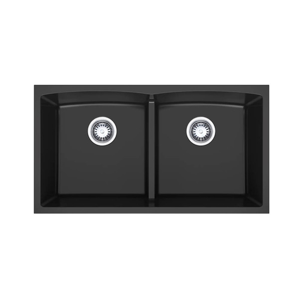 Higold 840mm Black Granite Composite Double Bowl Kitchen Sink, Modern Under-mount or Top-mount Sink Australia
