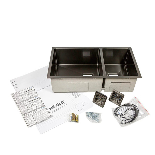 Higold Vante PVD Gunmetal 1.5 Bowl Stainless Steel Kitchen Sink with complete inclusions for modern Australian kitchens.