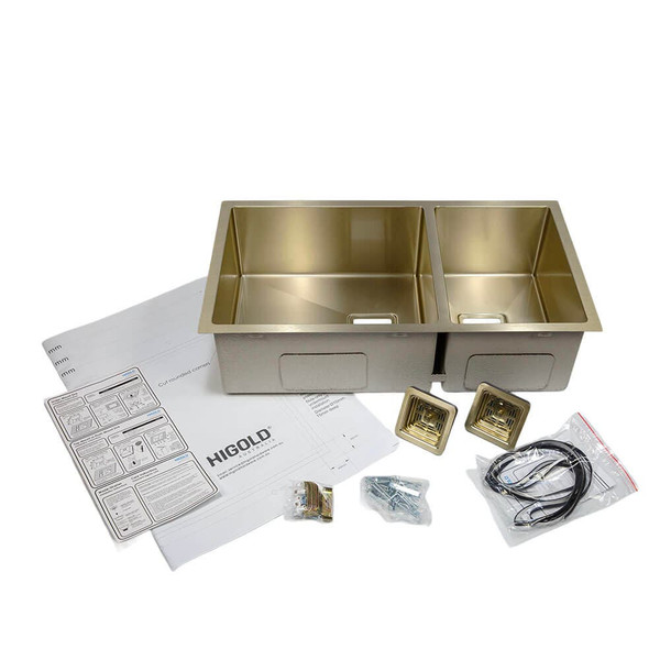 Higold Vante 1 and 1/2 Bowl Gold Kitchen Sink with Complete Inclusions, Modern Nano Coated Stainless Steel Sink Australia