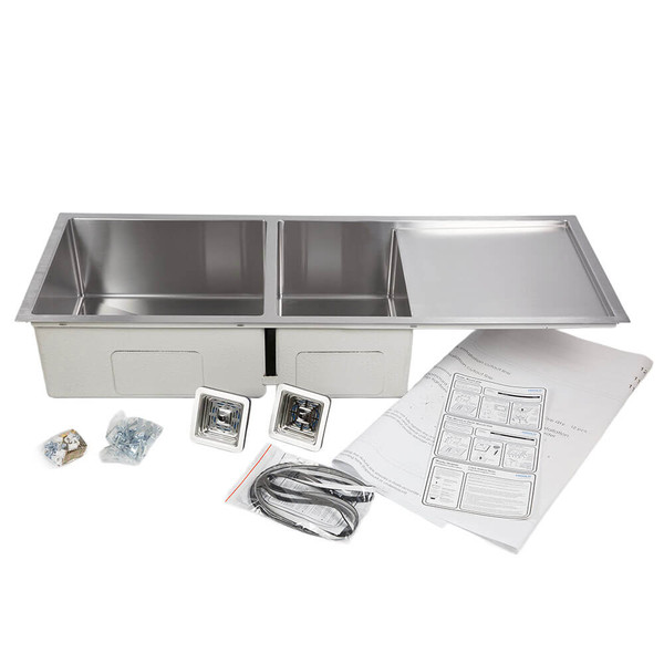 HIGOLD Vante 1.5 bowl brushed stainless steel kitchen sink with drainer and accessories, available from Renovator Store in Australia.