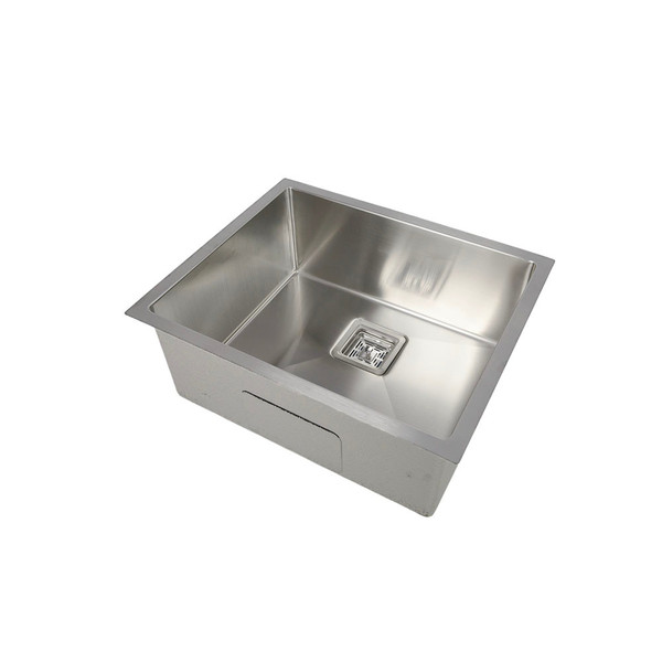 High-quality brushed stainless steel single bowl rectangular kitchen sink with deep basin and smooth rounded corners for easy cleaning in Australian homes.