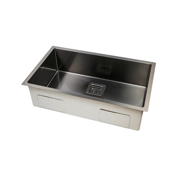 Higold gunmetal grey stainless steel large single bowl kitchen sink installed in a modern kitchen benchtop in Australia.