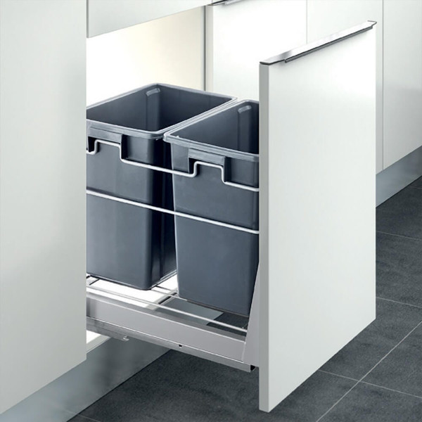 34L Twin Slide Out Concealed Kitchen Waste Bin in Dark Grey installed in a 400mm Australian kitchen cupboard.
