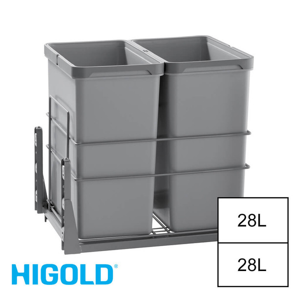 56L Twin Slide Out Concealed Kitchen Waste Bin in Grey for 450mm Australian kitchen cabinets.