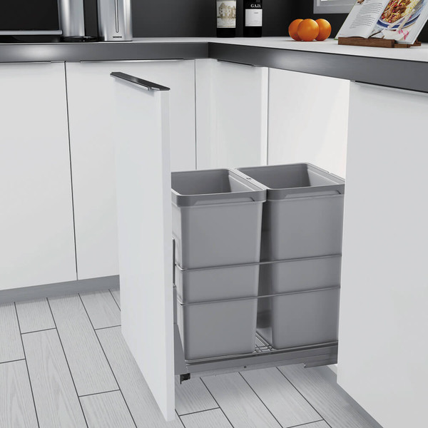 56L Twin Slide Out Kitchen Waste Bin with door mount kit for 450mm Australian kitchen cabinets.