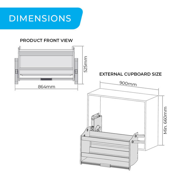 Higold Shearer Pull Down Kitchen Cabinet Lift Basket 900mm Dimensions Australia