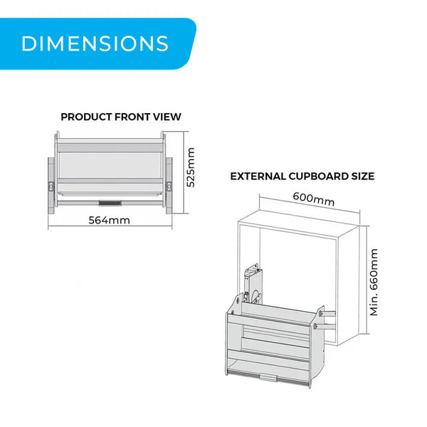 HIGOLD Shearer Pull Down Overhead Cabinet Storage 600mm Dimensions Australia