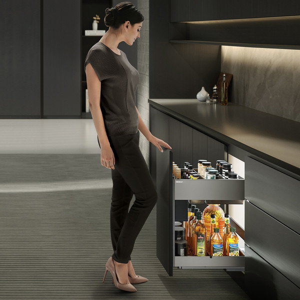 Pull-out under-bench kitchen cupboard organiser for spice and condiment storage, 400mm seasoning baskets, Renovator Store Australia.