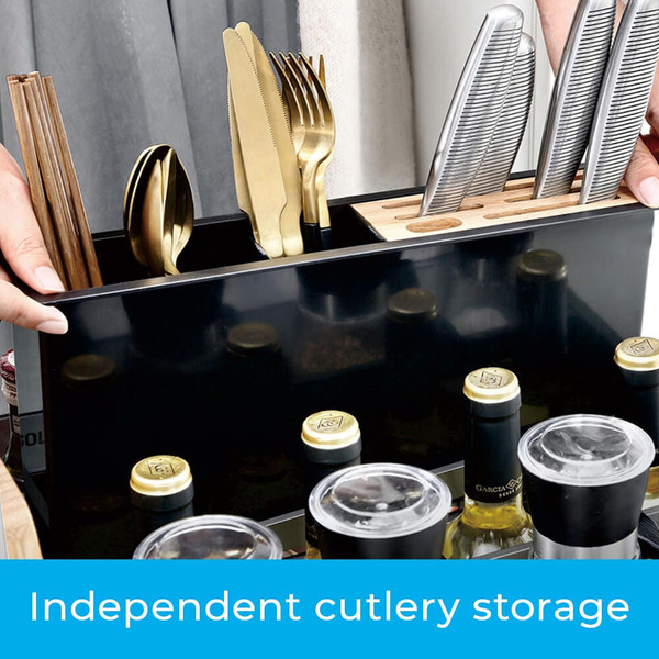 Higold Large Capacity Pull-Out Kitchen Cupboard Organiser with Independent Cutlery Storage Tray and Soft Close Rails, Available at Renovator Store Australia.