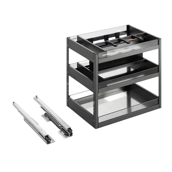 Higold Shearer Pull Out Kitchen Cupboard Organiser with Tall Bottle Holder and Knife Block for 400mm Cabinet, Australia