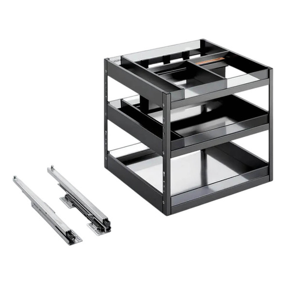 Higold Shearer Luxe pull-out kitchen cupboard organiser in anthracite grey with built-in bottle holder and knife block for 450mm cabinets in Australia
