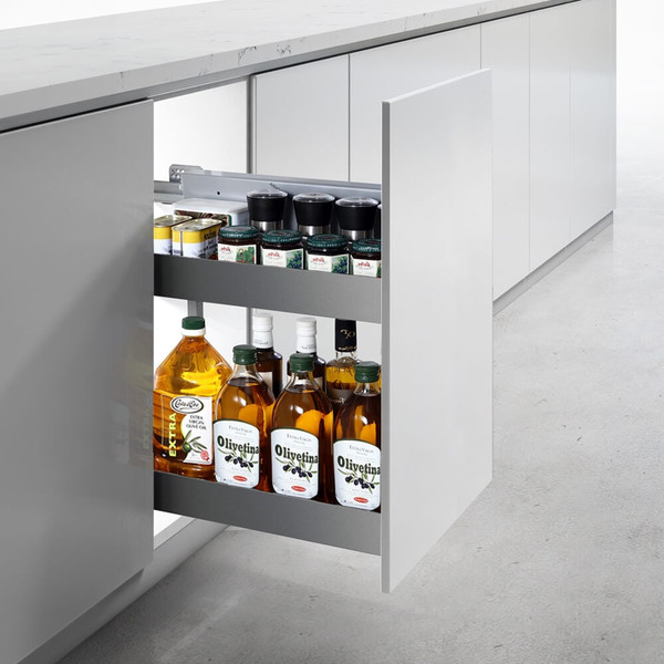 Pull-out kitchen storage for 300mm underbench cupboard external side mount tray in Australia.