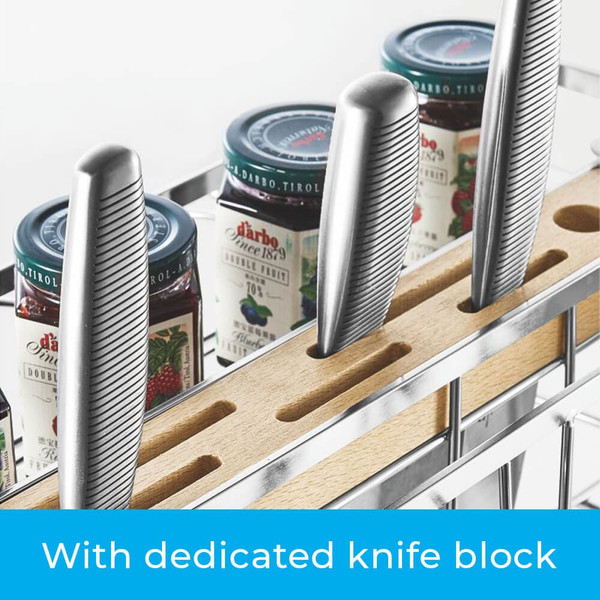 Higold Diamond Kitchen Pull Out Cupboard Organiser with Knife Block and Storage Baskets, available at Renovator Store Australia.