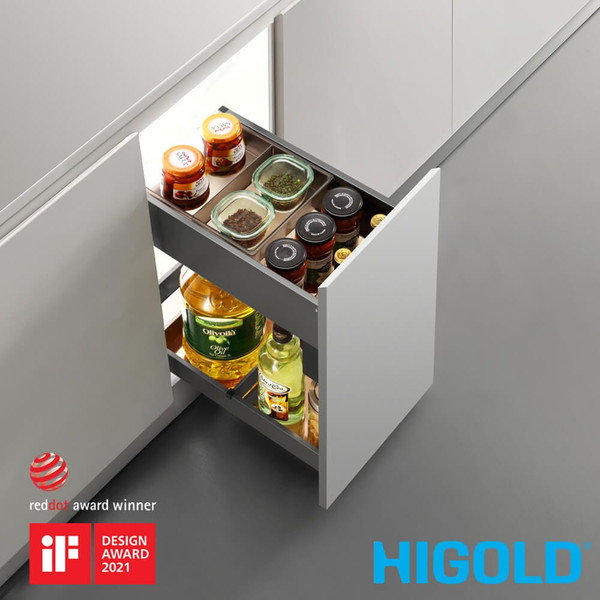 HIGOLD Shearer 4.0 Aluminum Seasoning Pull Out Basket for 300mm Kitchen Cabinets with Red Dot Design Award Badge