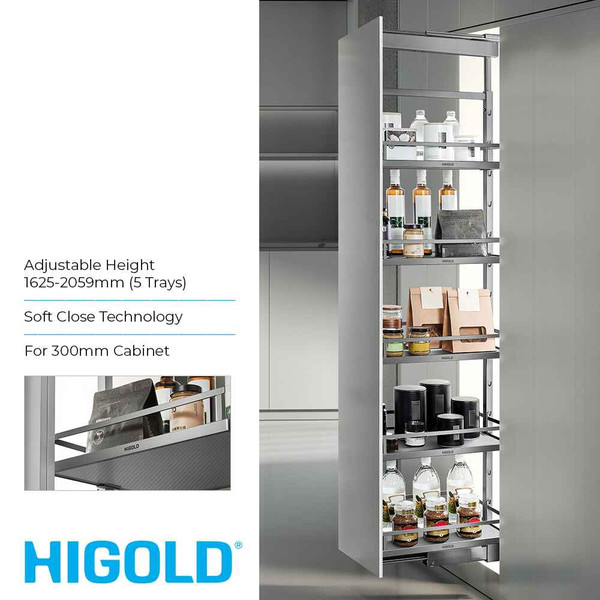 Higold Shearer PRO Adjustable Pull Out Pantry Unit for 300mm Kitchen Cabinets - Renovator Store Australia