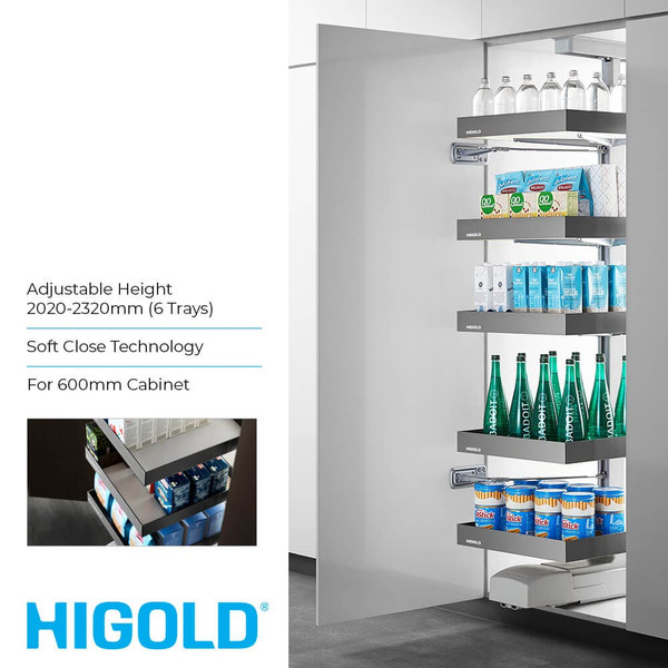 Higold Shearer Galaxy 6-Tray Pull Out Pantry Unit for 600mm Kitchen Cabinets - Renovator Store Australia