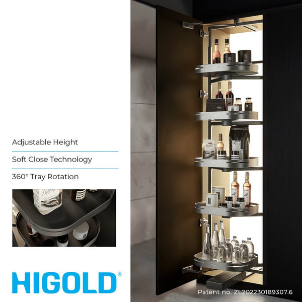 Higold Shearer Tourbillon 360-Degree Swivel Pantry Unit with Adjustable Trays for 600mm Kitchen Cabinets - Renovator Store Australia