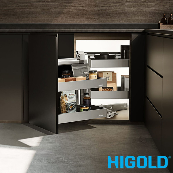 HIGOLD Shearer PRO Magic Corner Pull Out Kitchen Storage for 900mm Blind Corner Cabinet Left Opening Matte Grey Finish Australia