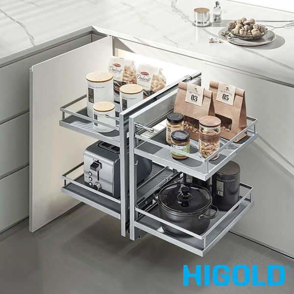 HIGOLD Diamond PRO Show Hand Magic Corner II pull out kitchen storage baskets for 900mm blind corner cabinets in Australia.