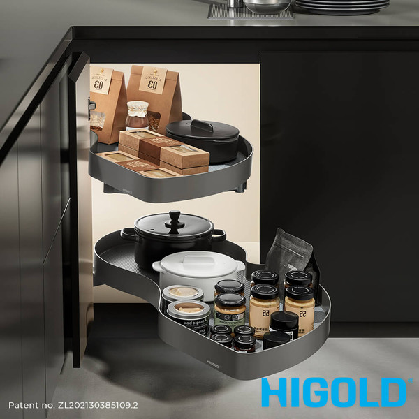 Higold Shearer PRO Swing Out Right Opening Kitchen Corner Storage for 900mm Blind Corner Cupboard in Matte Grey Australia
