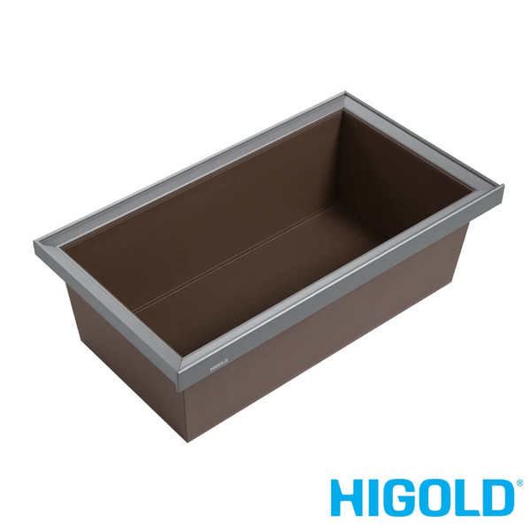 Higold A Series spacious pull-out wardrobe basket for 900mm cabinets in premium grey leather-look finish, available at Renovator Store Australia.