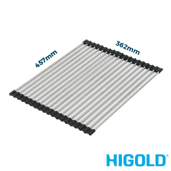 Higold Stainless Steel Rollable Drainer Tray with Round Bars for Kitchen Sinks in Australia.
