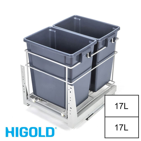 34L Twin Slide Out Concealed Kitchen Waste Bin in Dark Grey for 300mm Australian kitchen cabinets.