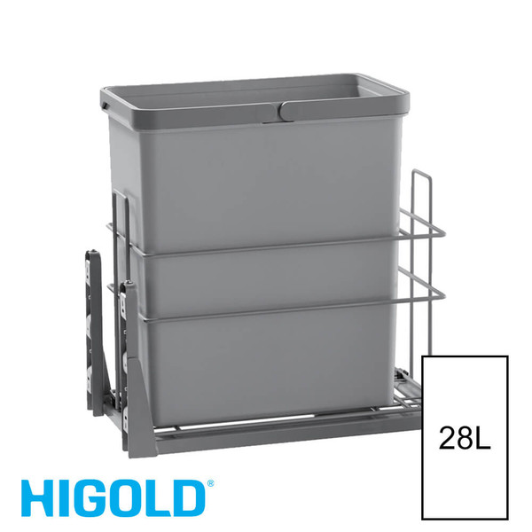 28L Single Pull Out Concealed Kitchen Waste Bin in Grey for 300mm Australian kitchen cabinets.
