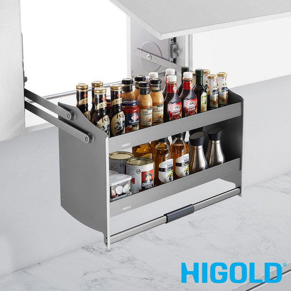 HIGOLD Shearer Series 2-Tier Pull Down Kitchen Cabinet Organizer for 900mm overhead cupboards in Australia.
