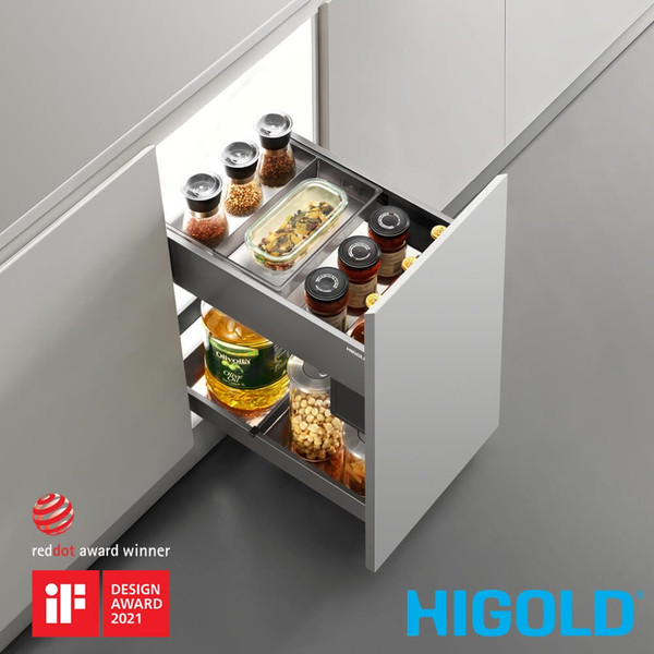 HIGOLD Shearer Luxe Pull Out Kitchen Cupboard Organiser for 400mm Cabinet, 2-Tier Anthracite Grey Seasoning Basket with Soft Close, Australia.