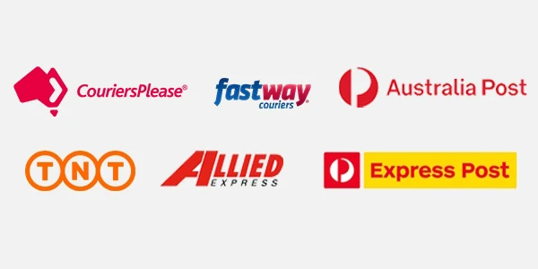 Carrier logos including Australia Post, Fastway, CouriersPlease, TNT, Allied Express