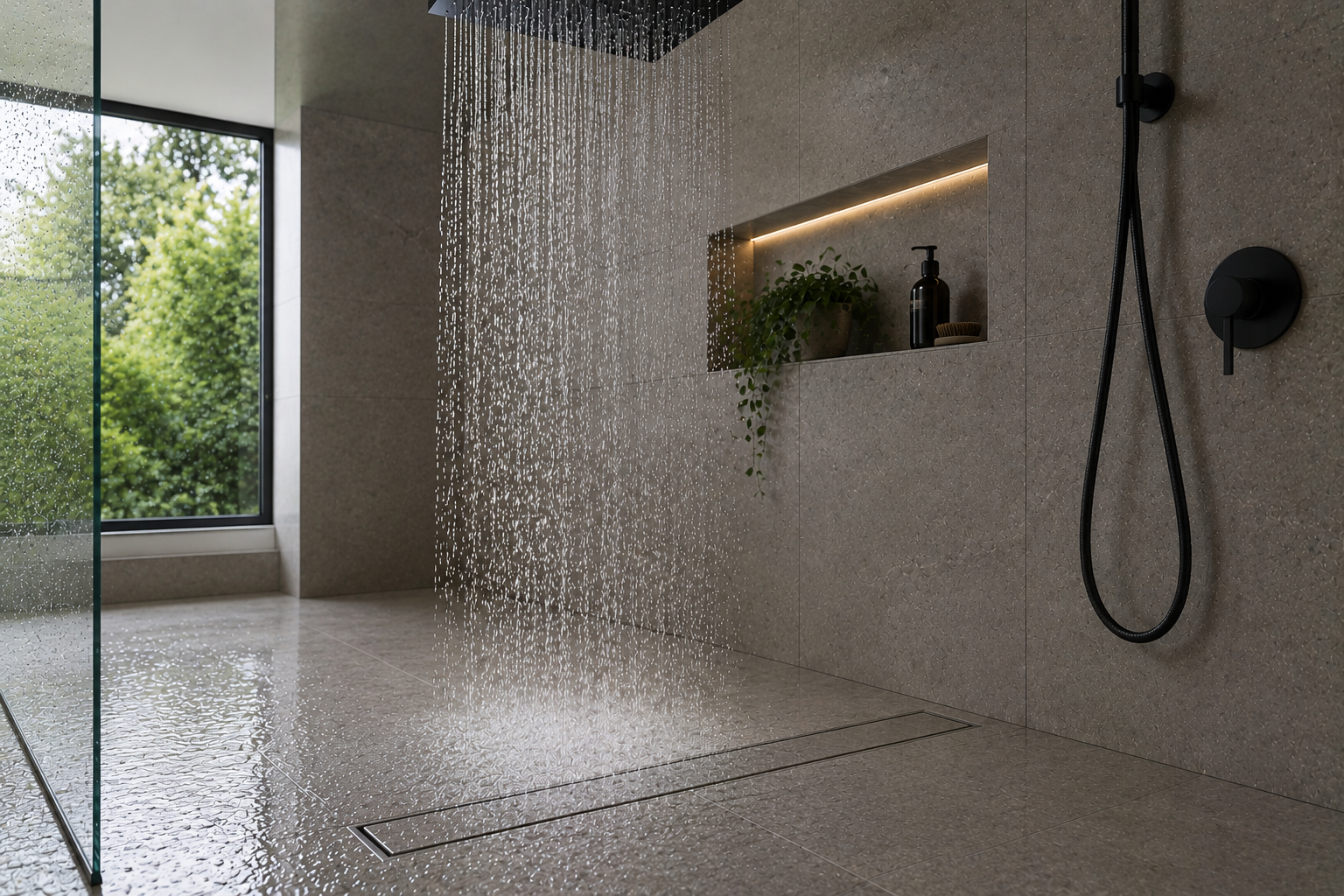 Can a tile insert linear drain handle a rain shower