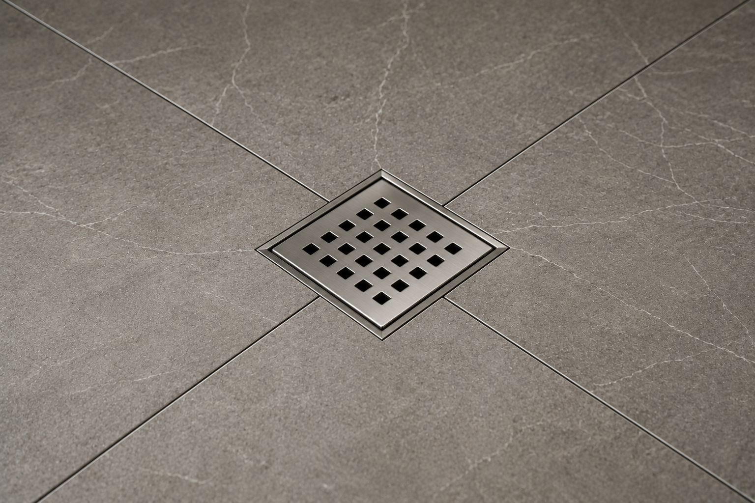 Large format tile with shower drain
