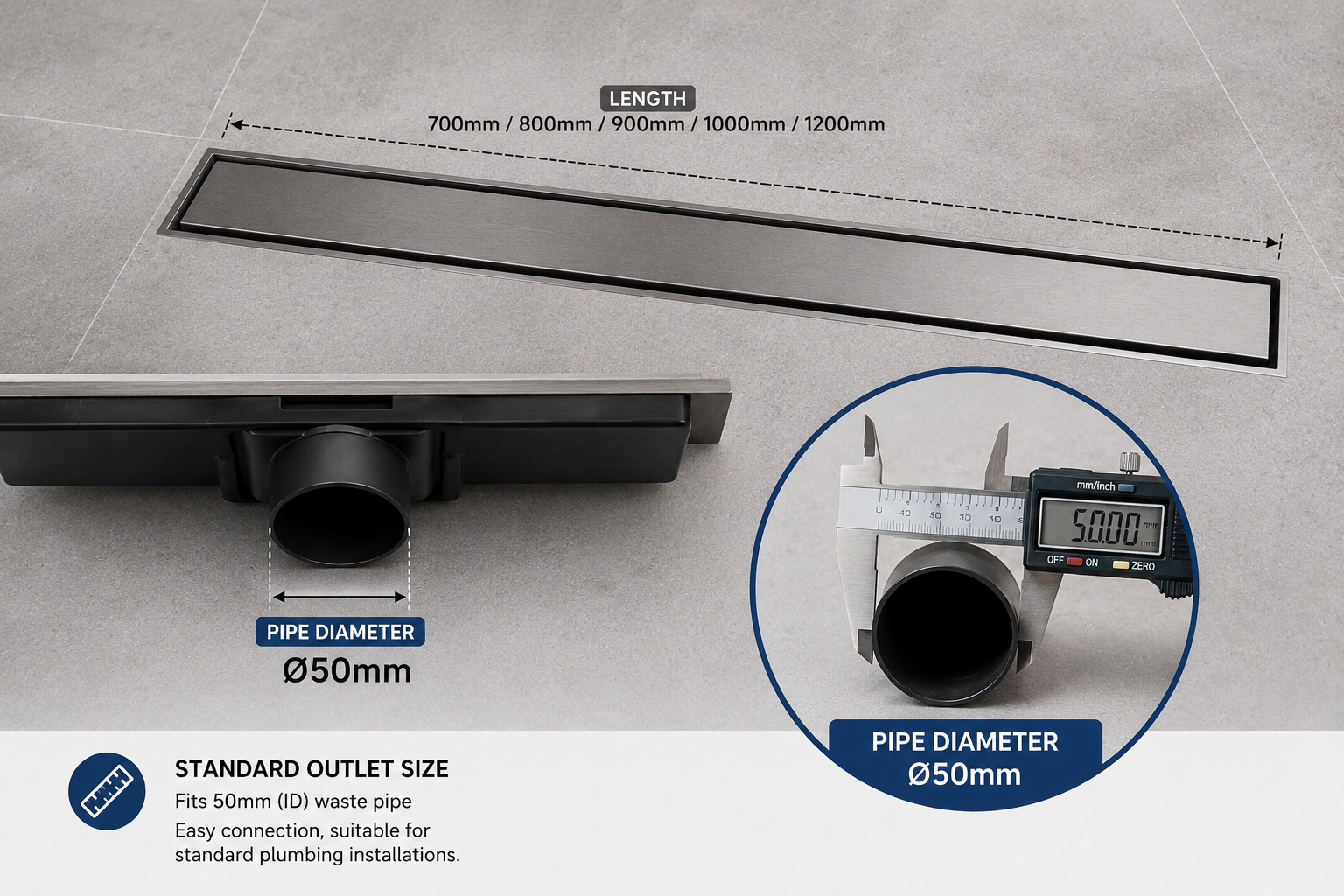 Shower drain outlet pipe sizing