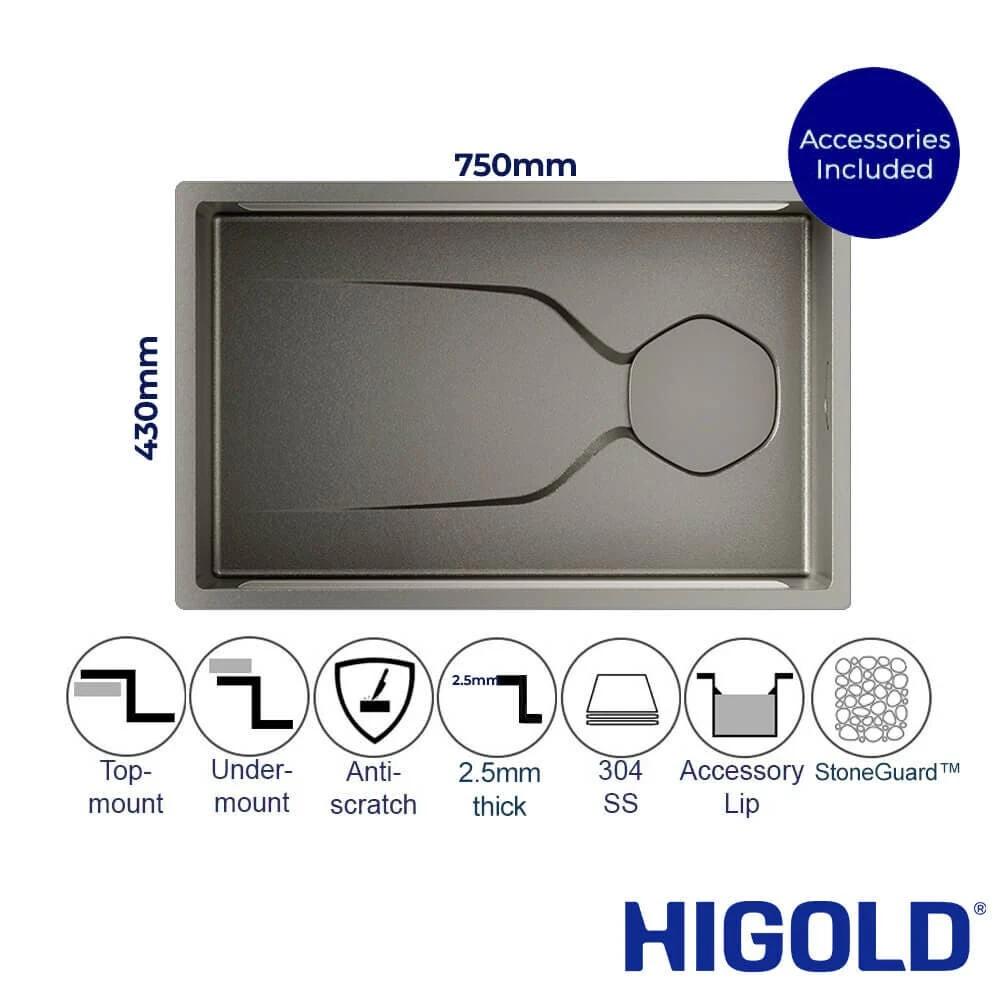 Luxe Serene 1.0 Single Bowl Workstation Kitchen Sink - 750mm
