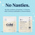 Cobi laundry buds packaging with text about product ingredients on a light blue background