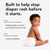 Baby sitting sideways wearing a white Change Diapers cloth diaper. Text compares traditional diapers, which "run hot and humid once wet," to Change Diapers, where "cotton breathes."