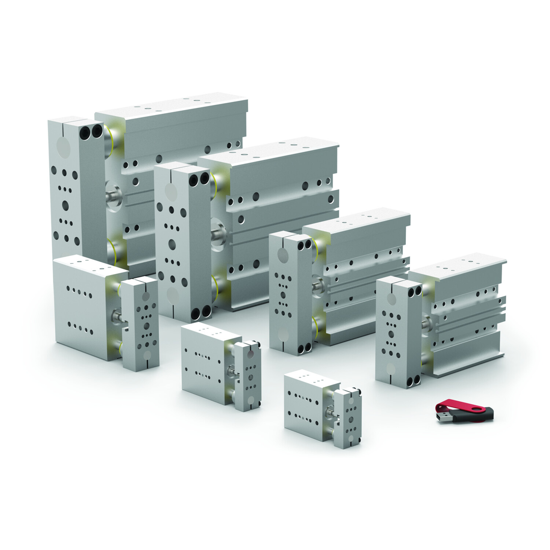 DLT-20M-B-B-100-V-S - Lineareinheit mit Führungsstangen, Mini, DirectConnect, Zylinder integriert, wiederholgenau, Doppel-Rollenlager