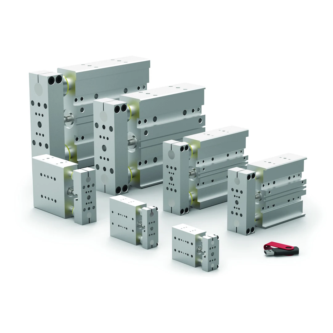 DLT-20M-B-B-100 - Lineareinheit mit Führungsstangen, Mini, DirectConnect, Zylinder integriert, wiederholgenau, Doppel-Rollenlager
