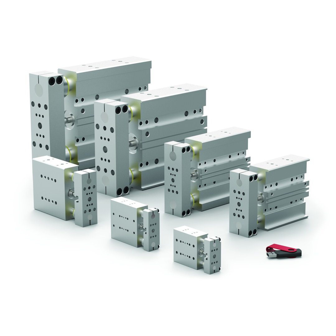 DLT-20M-B-B-50 - Lineareinheit mit Führungsstangen, Mini, DirectConnect, Zylinder integriert, wiederholgenau, Doppel-Rollenlager