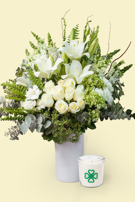 Vela Trébol + A tu memoria - Rosa Blanca y Lilium Blanco