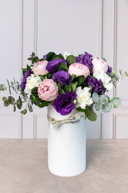 Jardín de Amor / Peonia Rosa, Lisianthus Morado y Clavel Blanco GDL